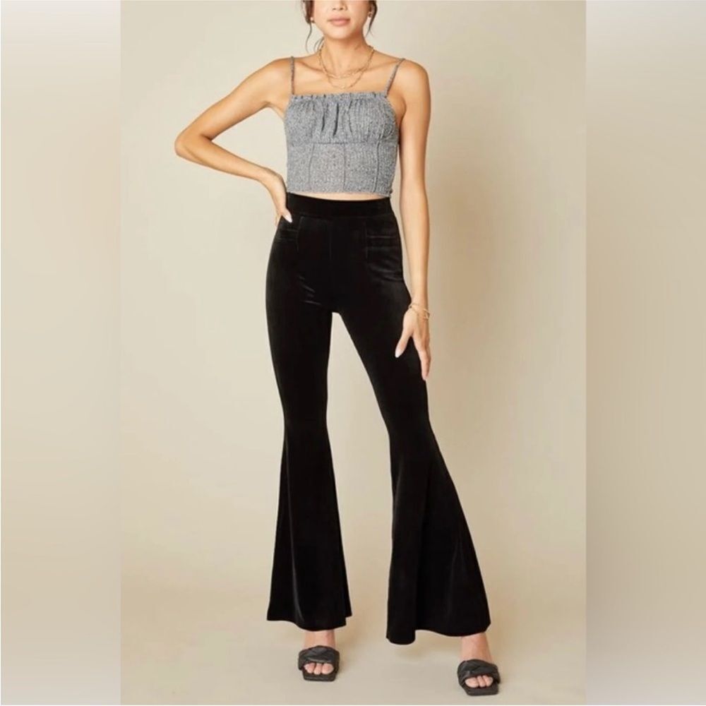 KANCAN | NEW Black Ribbed Velvet Flare Legging Pants Women’s Size X-Large